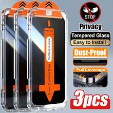 BOLLYMORE 3pcs Privacy Tempered Glass Screen Protector Compatible With IPhone 17 Pro Max/17 Air/17/15 Pro Max/16 Pro Max/16/16e/15/14/13/13 Pro/12/11, Anti-Peeping, Anti-Spy, Easy Installation, Comes With Auto-Cleaning Tool, One-Click Attachment, Anti-Scratch, Smooth Surface, Privacy Protection, Dust-Proof, Phone Screen Protector, Halloween Gift, Birthday Gift, Phone Accessories - Clear - View 18