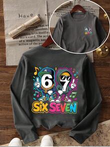 Kaos Lengan Panjang Leher Bulat Motif Kasual Lucu untuk Remaja Laki-laki, Atasan Musim Gugur/Dingin - Dark Grey - View 4