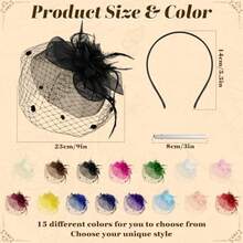 Fascinators Hats For Women Tea Party Hat Floral Feathers Mesh Headwear Lace Headband Veil Hair Clip Cocktail Wedding Church - Dusty Pink - View 3