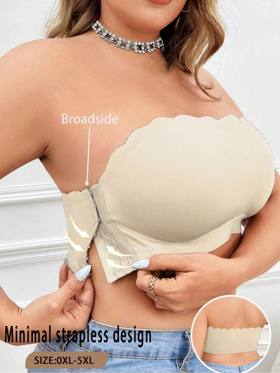 Sujetador inalámbrico minimalista casual de color liso con botones delanteros para tallas grandes - Amarillo - Ver 1