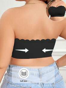 Plus Size Solid Color Front Button Minimalist Casual Wireless Bra - Black - View 5