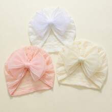 Multi-Pack Multicolor Baby Beanie Hats With Silver Trim Bow Design Soft Elastic Breathable All Season Suitable For Gifts And Photography - Multicolor - View 6