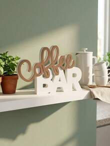 1pc Wooden Coffee Bar Decor, Coffee Station Countertop Decoration, Tiered Tray & Desktop Decor, Suitable For Coffee Shop, Coffee Table Decoration, Birthday Gift - Multicolor - View 2