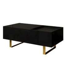 Height-Adjustable Coffee Table, MDF Coffee Table With Storage And High-Gloss Finish, Coffee Table With Drawer And Iron Legs, Modern Living Room Table - 黑色 - 查看 10