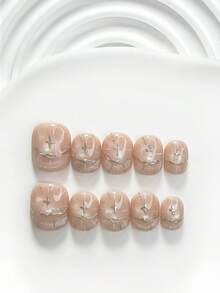 10片韓系極簡風手工穿戴甲，Polygel美甲套組，亮片手繪線條，金白色，酷女孩風，附美甲工具，3種尺寸可選，方型/短方型/杏仁形，適合派對、跳舞、日常配戴 - 彩色 - 查看 19