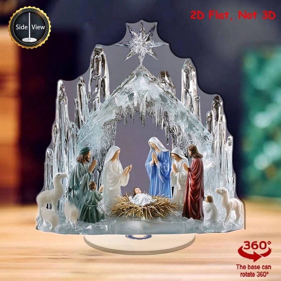 1/3/5件 2D平面壓克力可旋轉耶穌降生場景桌面裝飾品,360°旋轉耶穌誕生小雕像,宗教桌面擺件,適用居家桌面農舍風聖誕裝飾禮物 - 多色 - 查看 1
