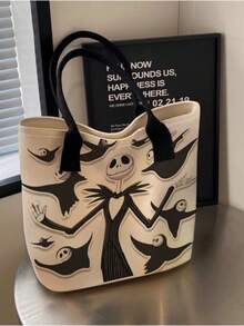 Disney Halloween-Themed Portable Vintage Cartoon Skeleton Jack And Sally Collage Print Handbag, Suitable For Girls And Women - Black - View 9