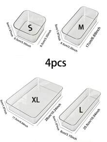 11/10/8/4/3pcs Drawer Storage Boxes, Transparent Cosmetic Desktop Organizer, 4 Sizes, Household Small Item Storage, Storage Accessories - Clear - View 3