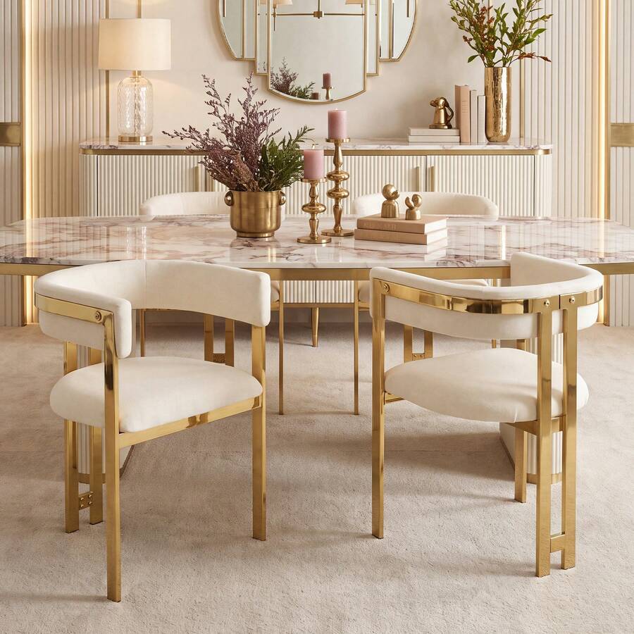 Dining Chairs, Beige And Gold - Set Of 4 - 米色和金色 - 查看 1
