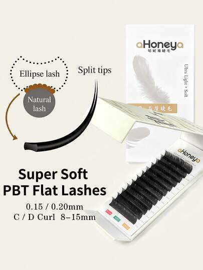 aHoneya 12 Rows C D Ellipse Flat Eyelash Flat Eyelashes Extension 0.15 0.20 SplitTips Flat Individual Lash Super Softer Classic False Lashes