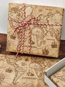 20/40 Sheets World Map Pattern Tissue Paper, Suitable For Gift Box Wrapping Paper, Birthday Party Decoration, Gift Wrapping Paper, Party Supplies, High Quality Tissue Paper - Retro World - View 3