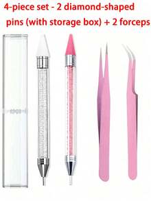 4/3pcs Rhinestone Inlaid Tool Set, Rhinestone Application Tool, Nail Art Supplies, Nail Accessories, Nail Drill Accessories, Nail Art Tools, Includes 2 Double-Ended Rhinestone Pens And 2 Tweezers, Craft Materials, (Rhinestone Pen With Storage Box) For Rhinestone Decoration - Multicolor - View 15