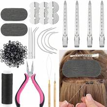 Perlengkapan Alat Ekstensi Rambut, Tang Ekstensi Rambut, Benang Jahit dan Set Jarum C/J/I, Cocok untuk Pembuatan Wig DIY, Penata Rambut Profesional dan Pemula yang Menggunakan Alat Jahit Ekstensi Rambut - View 12