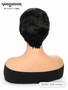 MEGALOOK 6 Inch Silky Straight Short Wig With Bangs Natural Color 100% Human Hair Wigs Machine-Made Short Curly Wig Glueless Virgin Human Hair Curly Wig Bangs Wig Natural Looking - SNatural - View 5
