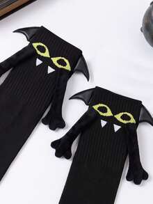 2/1 Pair Children's Socks Personalized Halloween Mid-Calf Magnetic Hand-Holding Socks Black & White Angel With Wings Socks - Multicolor - View 8