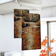 2/4/48pcs Autumn Series Autumn Stream Oil Painting Pattern Printed Kitchen Towels - Super Soft, Highly Absorbent Polyester Tableware And Hand Towels, Perfect For Holiday Decor, Kitchen Decor, Party Decor. - Multicolor - View 5