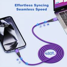 Kabel Pengisian Cepat USB C ke USB C Tzlrxl, Sinkronisasi Data Kecepatan Tinggi 480Mbps, Desain Jalinan Nilon Tahan Lama dengan Konektor Paduan untuk Ponsel & Laptop - Purple - View 5