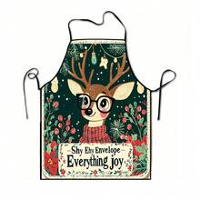 1pc Christmas Santa Claus, Christmas Bell, Christmas Snowflake, Christmas Reindeer, Christmas Tree, Christmas Snowman, Christmas Penguin, Christmas Cartoon Animal Pattern Chef Apron, Apron, Suitable For Home Decor And Kitchen Use. Made Of 100% Polyester Material, Designed As Sleeveless Style, Perfect For Home Kitchen, Outdoor BBQ Cooking. This Printed Apron Is Unisex, Machine Washable And Reusable, A Kitchen Essential - Multicolor - View 14