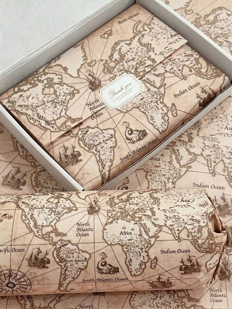 20/40 Sheets World Map Pattern Tissue Paper, Suitable For Gift Box Wrapping Paper, Birthday Party Decoration, Gift Wrapping Paper, Party Supplies, High Quality Tissue Paper