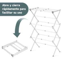 Tucorresi Tendedero Plegable para Ropa: Tendedero Plegable retractil Pared de Acero Inoxidable Soporte Tendedero Ahorra Espacio para Interiores y Exteriores Expandible de 3 Niveles 104x37x76 cm - Blanco - Ver 3