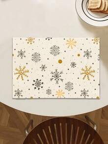 1pc Christmas Snowflake Series Pattern Printed Table Runner, 4pcs Christmas Pattern Printed Placemats, Suitable For Holiday, Party, Birthday, Dinner, Kitchen Dining Table Decoration, All Season Room Decor, Home Textile Decoration Table Runner - Multicolor - View 5