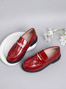 Girls' Fashionable School-Style Leather Shoes For Spring And Autumn - Burgundy - View 1