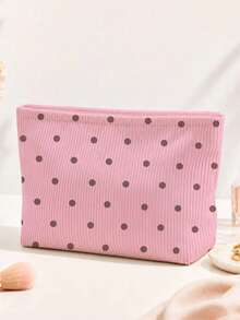 Nova Bolsa de Maquiagem de Veludo Cotelê com Estampa de Bolinhas Rosas | Bolsa de Armazenamento de Cosméticos | Bolsa Organizadora de Viagem | Essencial de Viagem | Bolsa de Higiene Pessoal | Bolsa de Armazenamento para Piscina | Presente do Dia das Mães | Presente do Dia dos Professores | Adequado para Mãe, Professora, Amiga e Enfermeira | Essencial de Outono | Essencial para Casa | Design Fácil de Limpar | Caixa de Maquiagem Portátil | Essencial para Faculdade - Multicolorido - Visão 3