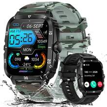 EIGIIS Smartwatch para hombres de 1,96 pulgadas, resistente al agua 3ATM, duradero, smartwatch deportivo con batería de 430mAh, monitoreo del sueño, función de llamada al aire libre, compatible con iOS y Android - Carcasa negra de plástico negro + camuflaje verde - Ver 11