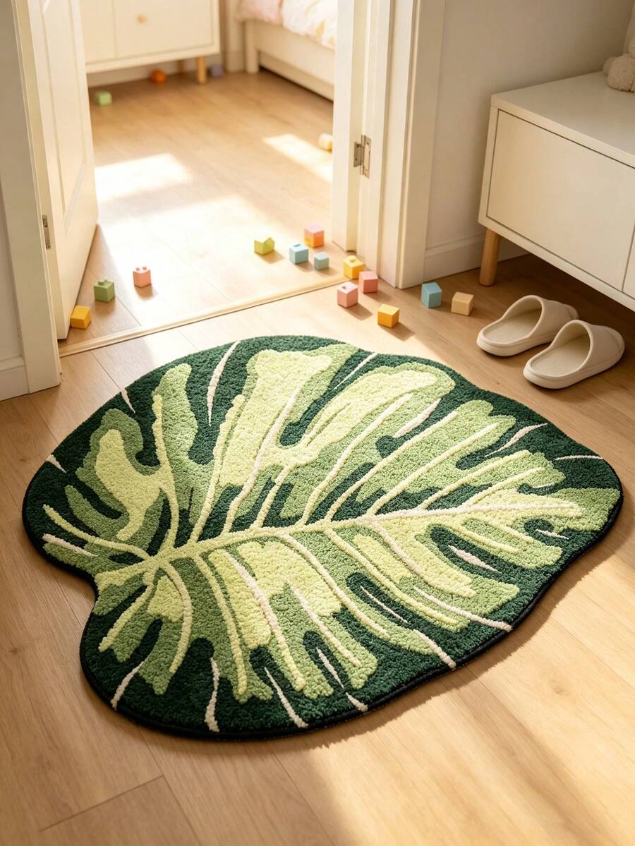 1 pieza Alfombra de baño suave, absorbente y esponjosa con estampado de hojas en color verde menta, adecuada para la decoración del hogar, la entrada y la protección interior, alfombra de baño, felpudo, alfombra pequeña, alfombra, decoración del hogar, alfombra pequeña de área, alfombra de exterior, decoración del hogar, alfombra de área, alfombra de dormitorio, alfombra lavable - Multicolor - Ver 1