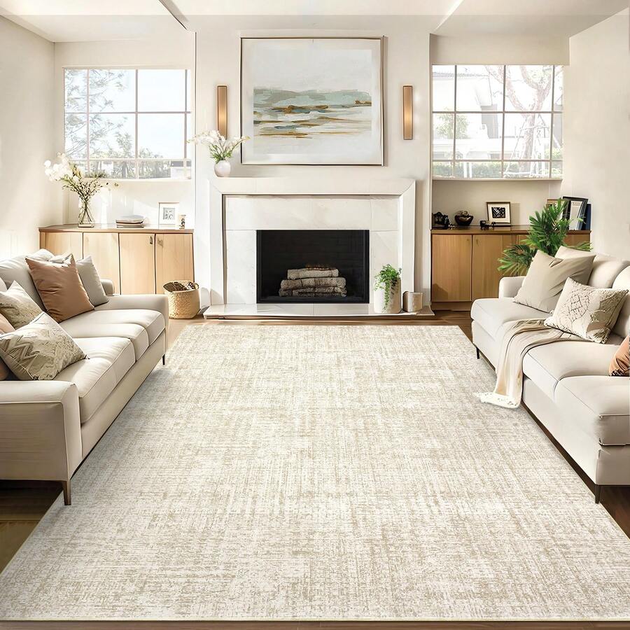 Modern Washable Solid Kitchen Printed Area Rug Easy To Clean Home Aesthetic Decor Carpet Stain Resistant Non Shedding Floorcover Low Pile Soft Entrance Runner Rug Non Slip Bordered Mat Throw Rug For Living Room Dinning Room Bathroom Bedroom Laundry - 米棕色 - 查看 1