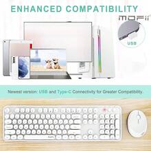 MOFII Ergonomic 2.4GHz Plug-And-Play Wireless Keyboard And Mouse Combo, Compatible With PC/Laptop/Desktop, 104-Key Full-Size Retro Round Keycap Typewriter Keyboard With Wireless Optical Mouse - White - White - View 3