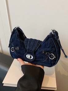 Nicekee Retro Multifunctional Shoulder Bag Flip Cover Decoration Design, Adjustable Shoulder Straps, Simple And Stylish Personalized Underarm Bag. - Blue - View 8