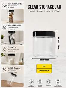 1-6Pcs/Set Clear PET Storage Jars With Lids, 50-500ml Empty Plastic Makeup Containers And Organizer Jars - Black - View 22