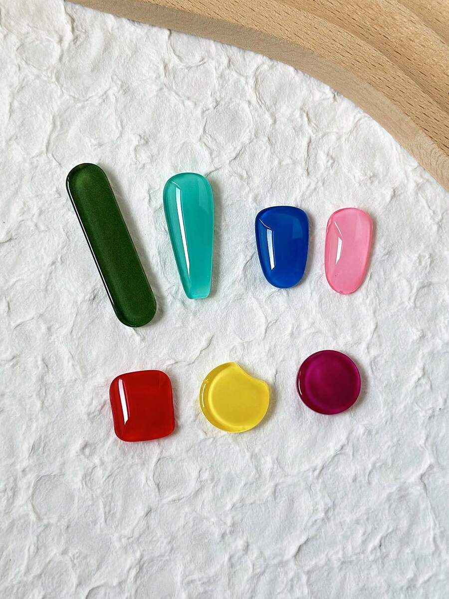 20 piezas de puntas de uñas de muestra para arte de uñas de gelatina de vidrio transparente con bloques de color (transparente), de múltiples formas, unicolor translúcido, para exhibición de combinación de colores - transparente - Ver 1