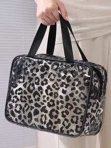 1/3pcs Transparent Zipper Travel Toiletry Bag, Black Leopard Print Portable Large Capacity Makeup Organizer, Multi-Functional Waterproof PVC Cosmetic Bag Set, Beach Bag, Vacation Essential, Lightweight Storage, Durable And Fashionable, Suitable For Home Use - Black Leopard Print - View 2