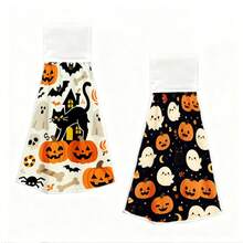 1/2PCS Halloween Black Cat Ghost Pumpkin Hand Towels, Soft & Absorbent, Machine Washable & Fade-Resistant. Perfect For Hands, Kitchen, And Tea Bars. Halloween Kitchen Accessories. - Multicolor - View 6