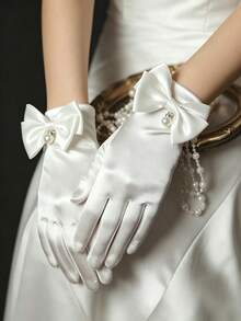 1 Pair Short Lacquer Leather Gloves, Punk Performance Gloves, Dark Harajuku Style Dance Gloves, Cosplay Silver Gloves - Black - View 6