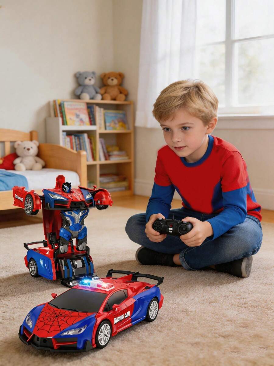 1件可變形遙控車 1:18比例 2.4GHz 蜘蛛RC車 一鍵變形 高速360°旋轉機器人玩具 2合1變形機器人遙控車 附燈光效果 自動變形 適合3-4、5-6、7-8、9-10歲男孩女孩生日禮物 適用於聖誕節/復活節/萬聖節/新年禮物 蜘蛛玩具（紅色）