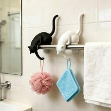 2pcs Cute Cat Key Holder Shelf Statue With Hanging Tail Hooks - Modern Plastic Key Organizer, Suitable For Entryway Key Hooks, Cat Lover Holiday Gift, Multi-Room Decor, Bathroom Multi-Functional Hanging Storage Rack - Multicolor - View 12