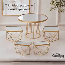 Kit Festa 5 Peças para Doces e Bolo Deluxe Premium Ferro Base Espelhada Casamento Aniversário Eventos - Visão 11