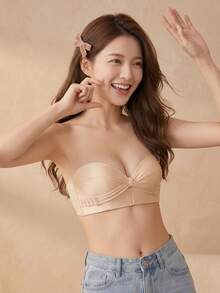 Front Closure AB Cup Strapless Bra, Lift And Enhance Small Bust, Strapless, Invisible Anti-Slip Anti-Exposure, Suitable For Wedding Dress [Designed For Flat Chest] - Apricot - View 3