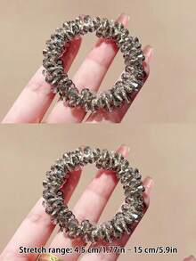 2pcs/1pc Minimalist Rhinestone Decorated Hair Scrunchies, Elastic Hair Ties, Hair Clips For Women,Travel,Birthday - Multicolor - View 21