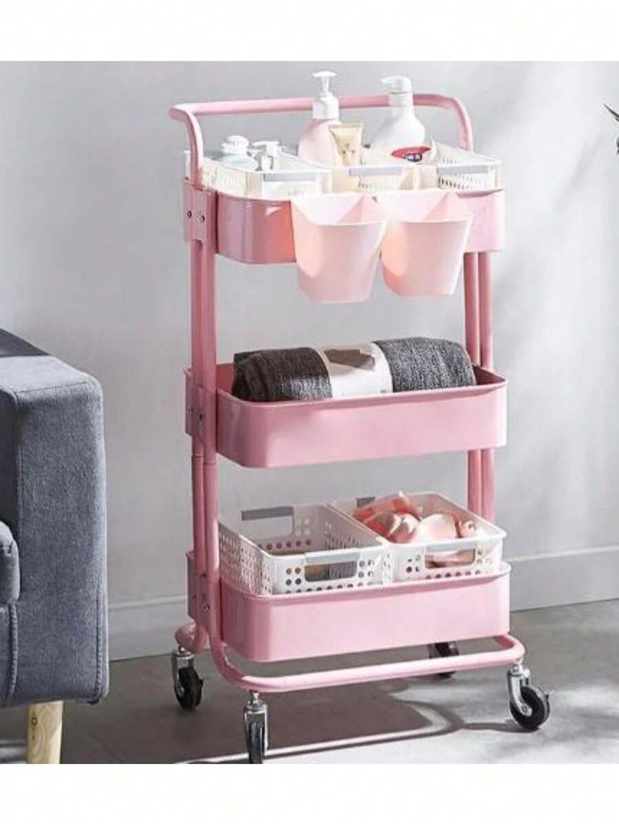 Carrinho Multiuso Organizadora 3 Prateleiras Em Aço - rosa - Visão 1