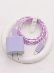 5 buah Pelindung Charger Anti-Jatuh TPU Ungu Solid Matte, Penggulung Kabel Kompatibel dengan Charger Apple 18W/20W, Aksesori Digital Warna Solid Minimalis Premium - Ungu Doff - View 7