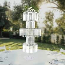 Silver 5-Tier Round Ice Curve Crystal Flower Stand, Multi-Layer Wedding Table Floral Display, Luxury Decorative Holder For Reception, Birthday Party & Home Decor - A - 查看 5
