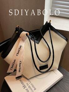 Sac à épaule en PU de conception minimaliste, convenant pour le travail, style décontracté chic, essentiel pour les femmes, parfait pour le bureau, les affaires et le travail - Noir et Blanc - Voir 2