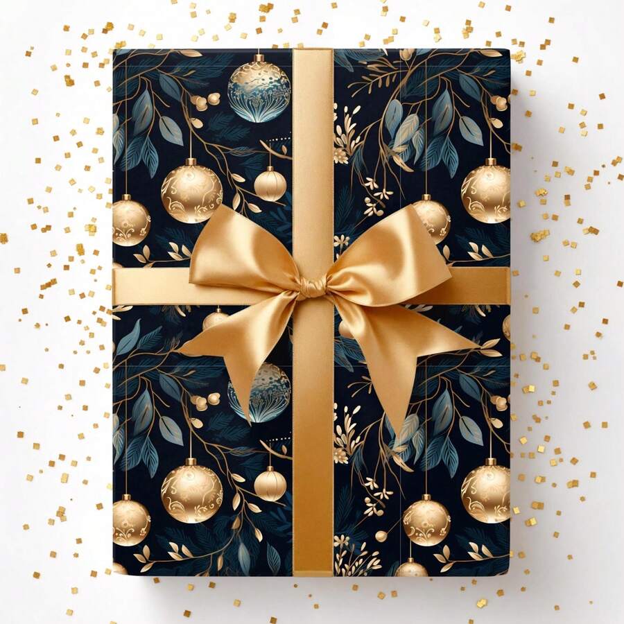 1 Roll - 58*23inch - Christmas Ornaments Gift Wrap, Gold Ornaments And Florals, Holiday Wrapping Paper, Premium Paper, Wrapping Paper Roll - 1 Roll - 58*23inch - View 1