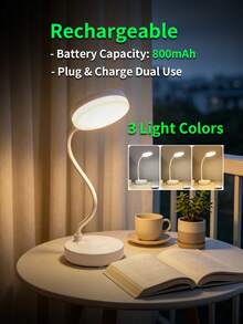 1pc White LED Round Base Desk Lamp, USB Rechargeable LED Desk Lamp, Eye-Protection Reading Light, LED Desk Lamp, Desk Lamp, Rechargeable/Plug-In Optional, 3-Level Adjustable Brightness, Switchable White/Neutral/Warm Light Modes, With Night Light Function, Effectively Protects Eyes, Ideal For Home Office Reading And Learning, Suitable For Dorm, Bedroom, Home, Christmas, Easter, Night Light, Lampshade, Book Light, Bedroom Lighting, Desk Lamp, Reading Light, Reading, Office Supplies, Bedroom, Light, Eye-Protection Reading Light, Battery Capacity 800mAh. - Round Base Table Lamp - View 13