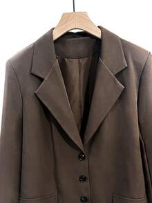 Women's Autumn/Winter Daily Light Commute Oversized Padded Shoulder Mid-Length Single-Breasted Long Sleeve Blazer With Lining - Brown - View 7