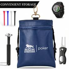 1PC Drawstring Golf Storage Bag, Faux‑PU Portable Pouch With Metal Hook, For Golf Balls Tees Markers, Golf Accessories - Multicolor - View 3
